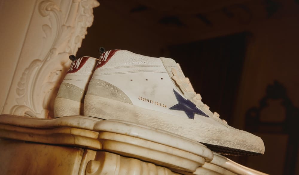 Limited-edition-white-sneakers-on-a-marble-cornice