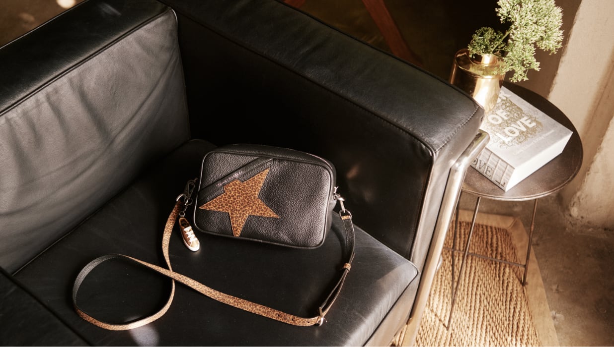 Silver Star Bag made of laminated leather with Swarovski star