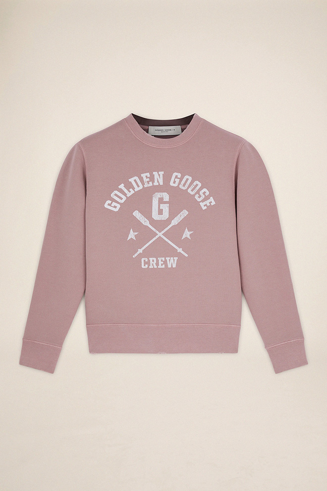 Powder pink women's sweatshirt with writing on the front | Golden Goose