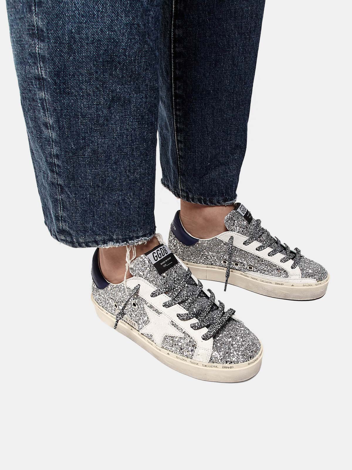 Hi Star Sneakers With Glitter White Star And Leopard Print Laces Golden Goose