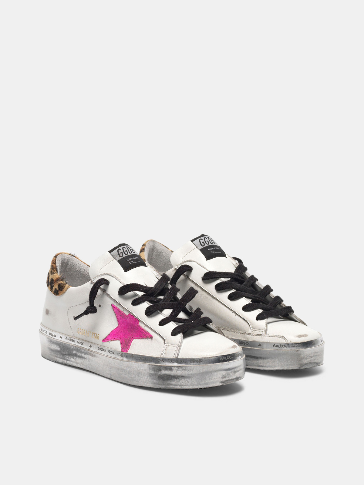 Hi Star sneakers with fuchsia star and leopard-print heel tab | Golden ...