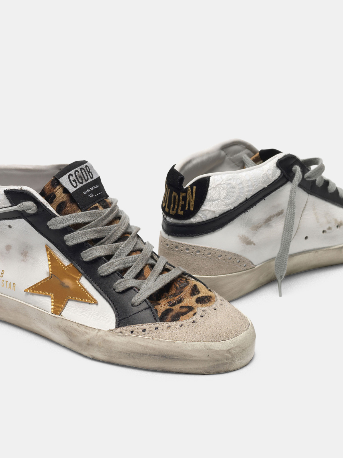 golden goose white leopard mid star sneakers