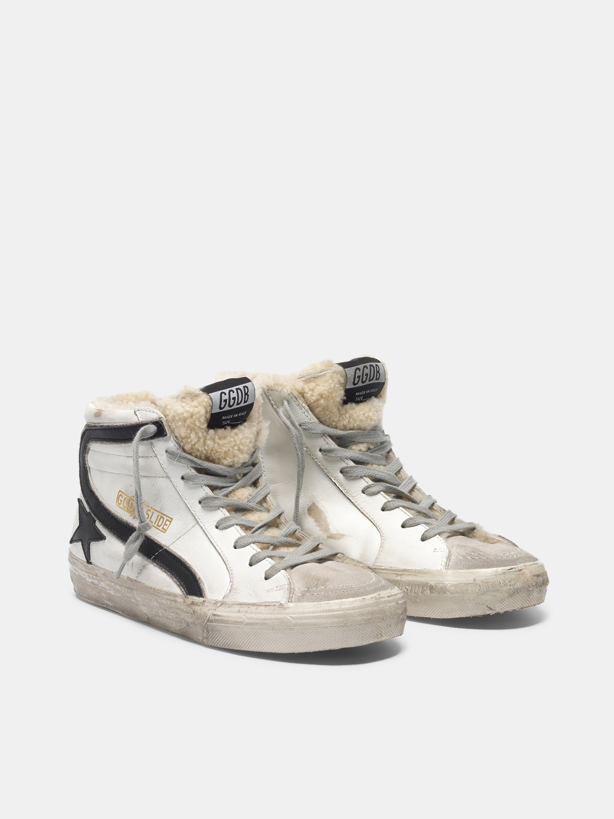 golden goose shearling slide sneakers
