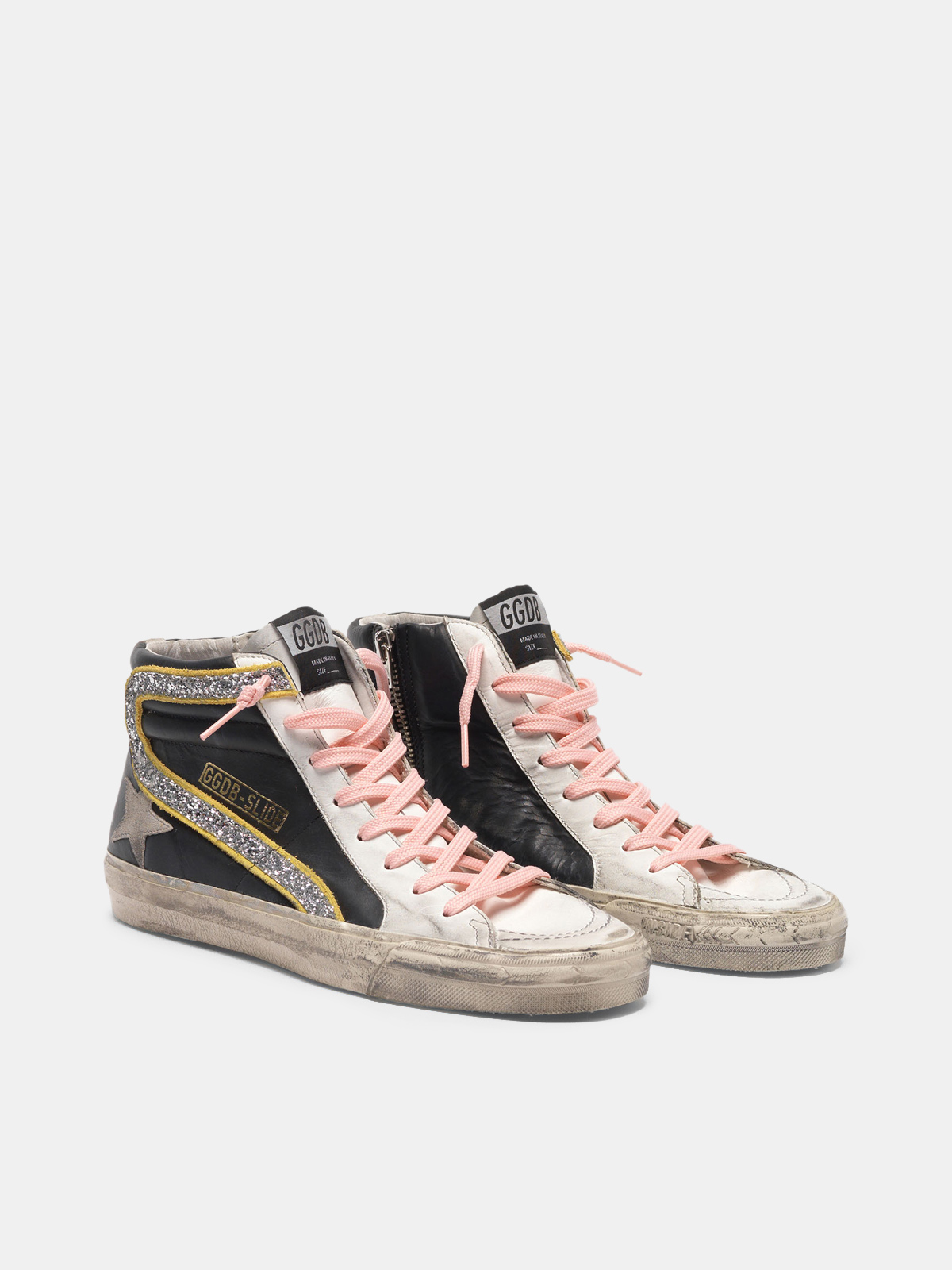 Slide sneakers in two colours with glitter flash and pink laces ...