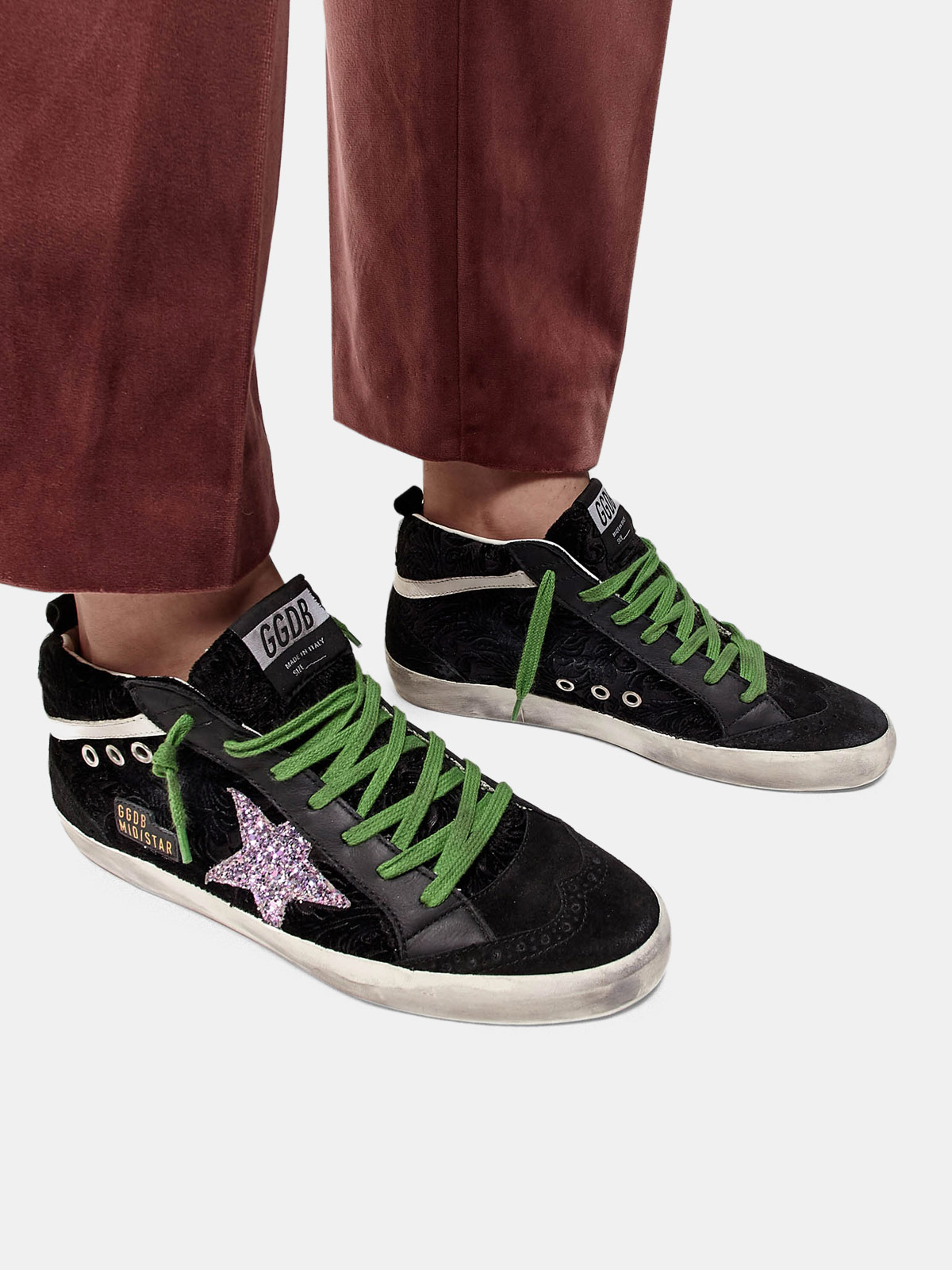 golden goose mid star velvet sneakers