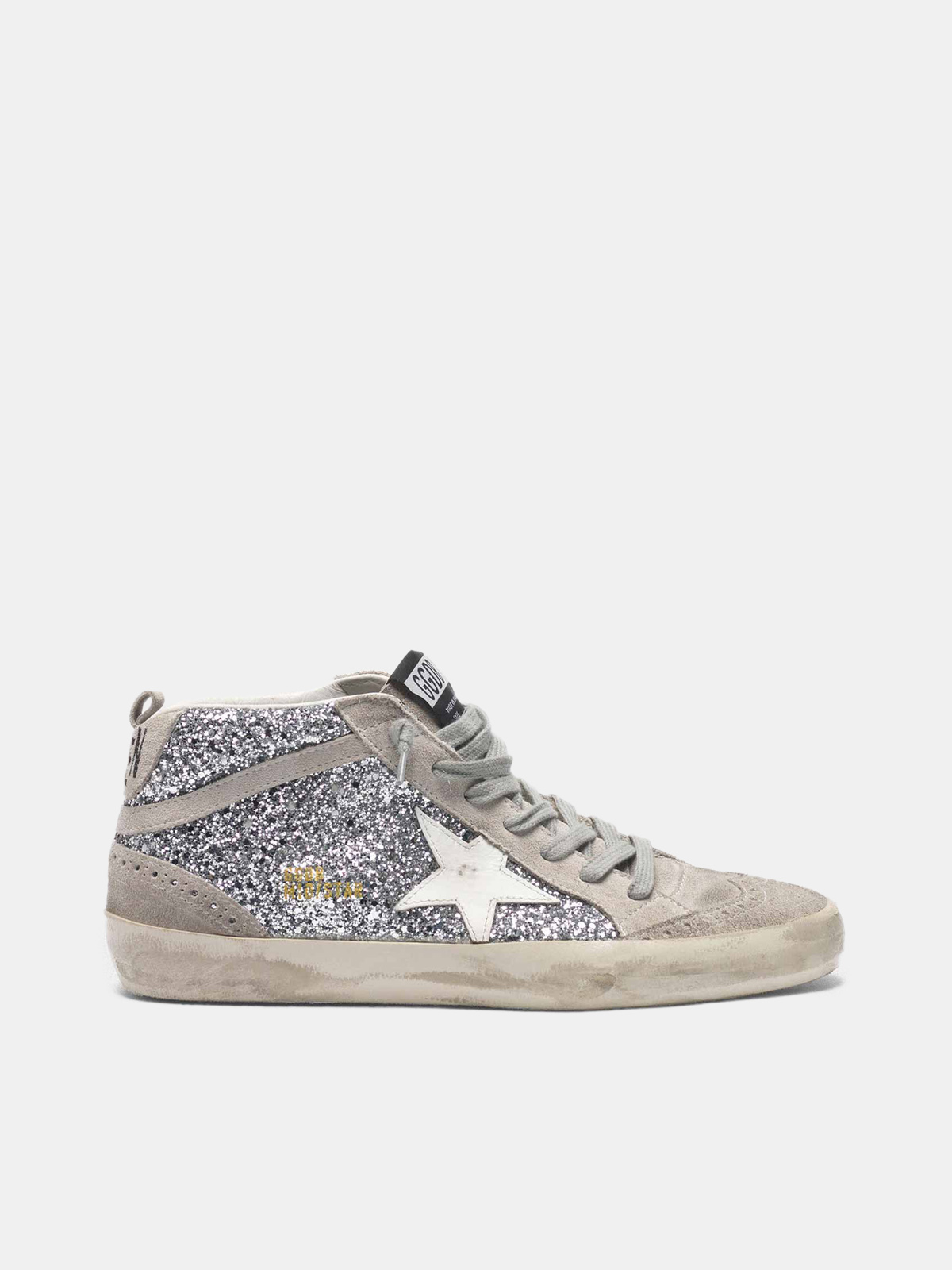 golden goose navy suede glitter mid star sneakers