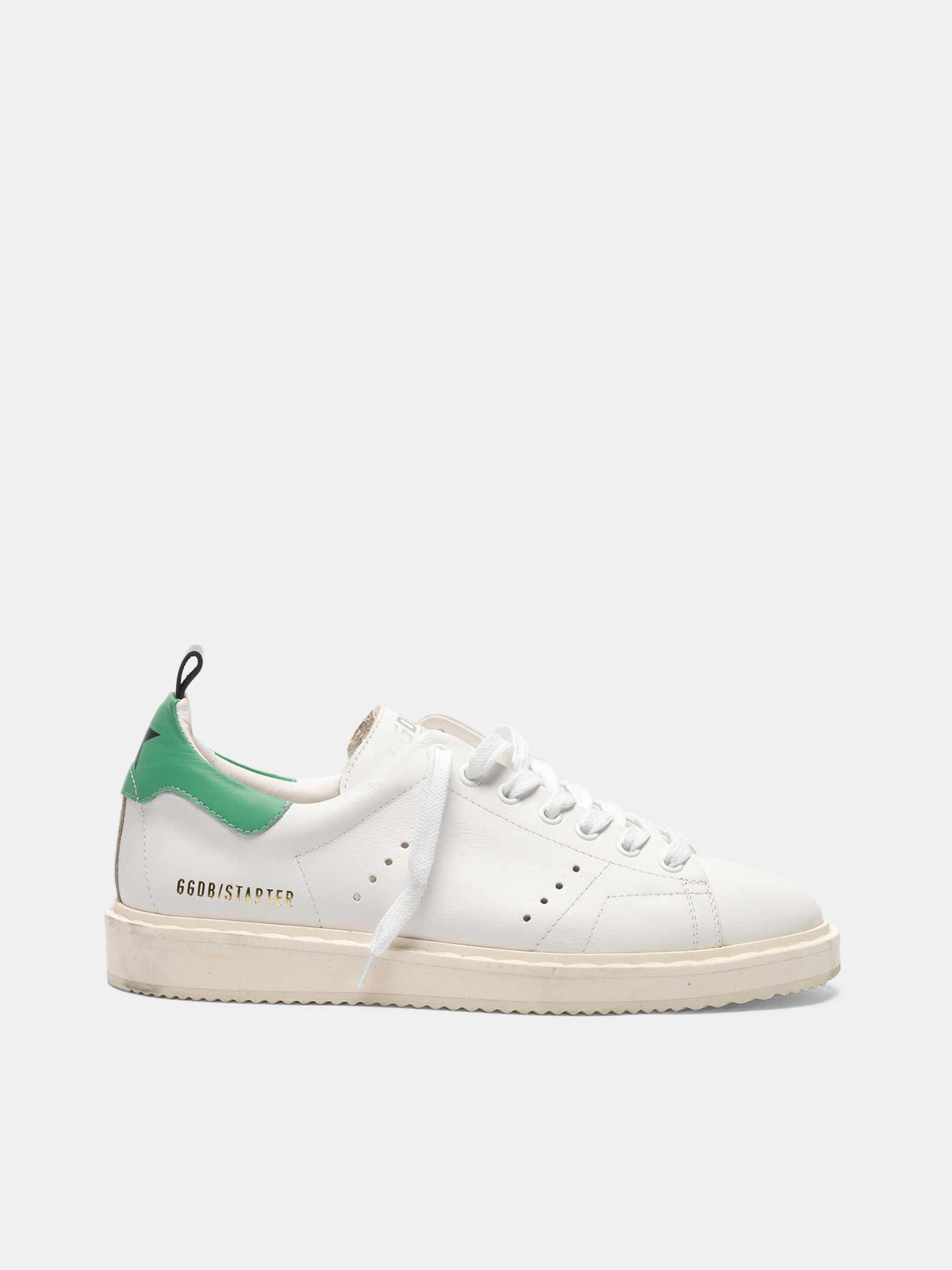 Starter sneakers in leather with green heel tab | Golden Goose