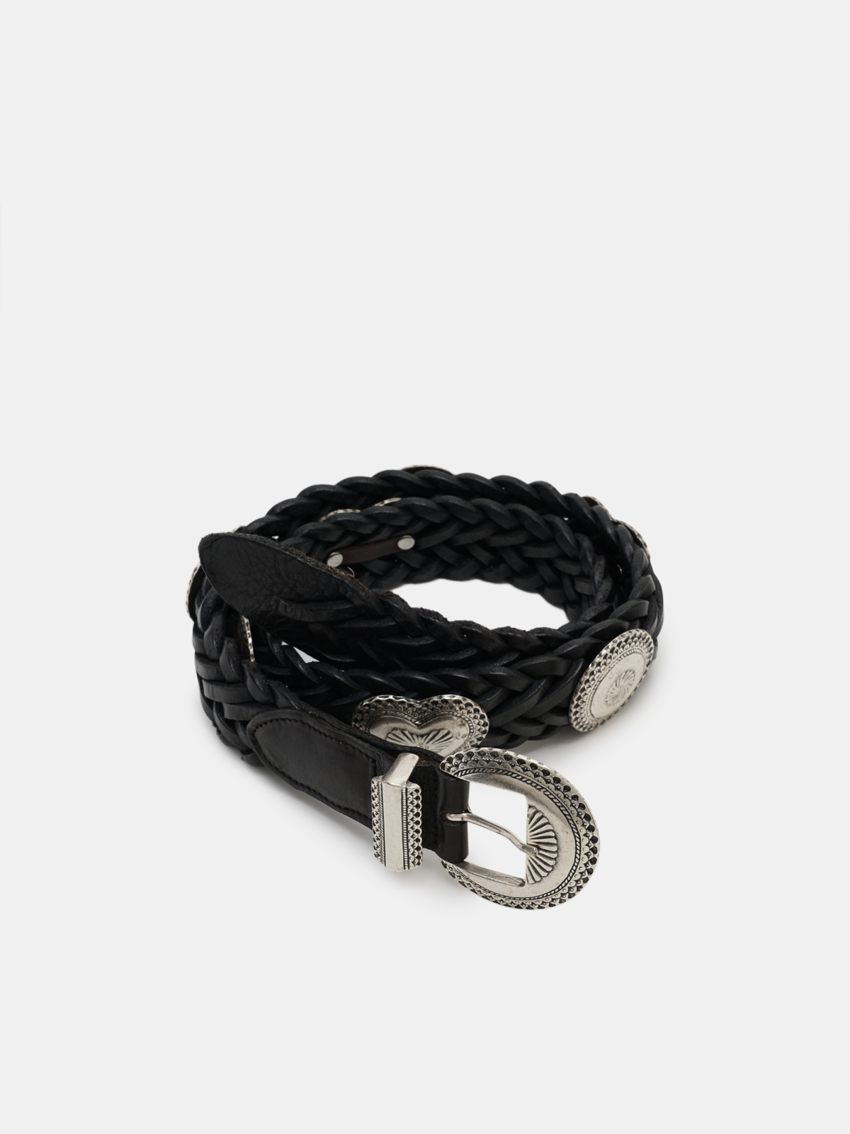 black calf leather braided 2cm belt featuring gold-tone buckle GOLDEN GOOSE  GWA00477-A000130 90100 - Nida