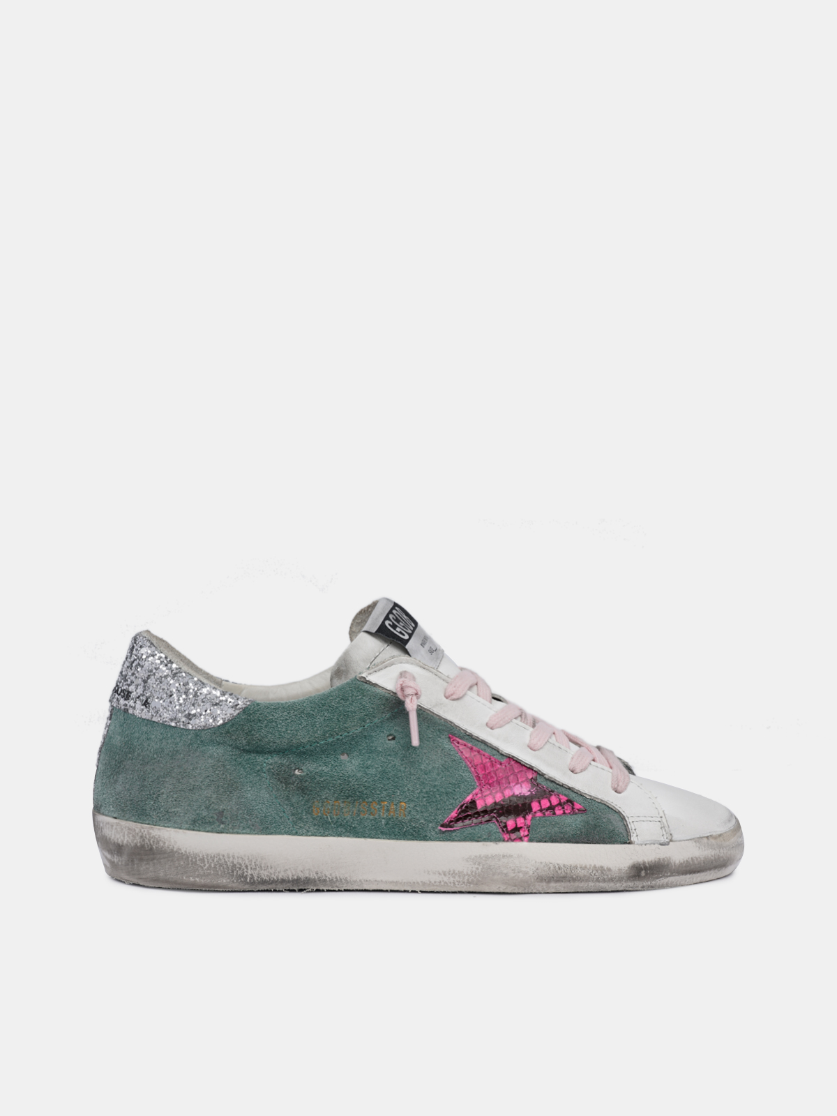 Green Super-Star sneakers with snake-print star | Golden Goose