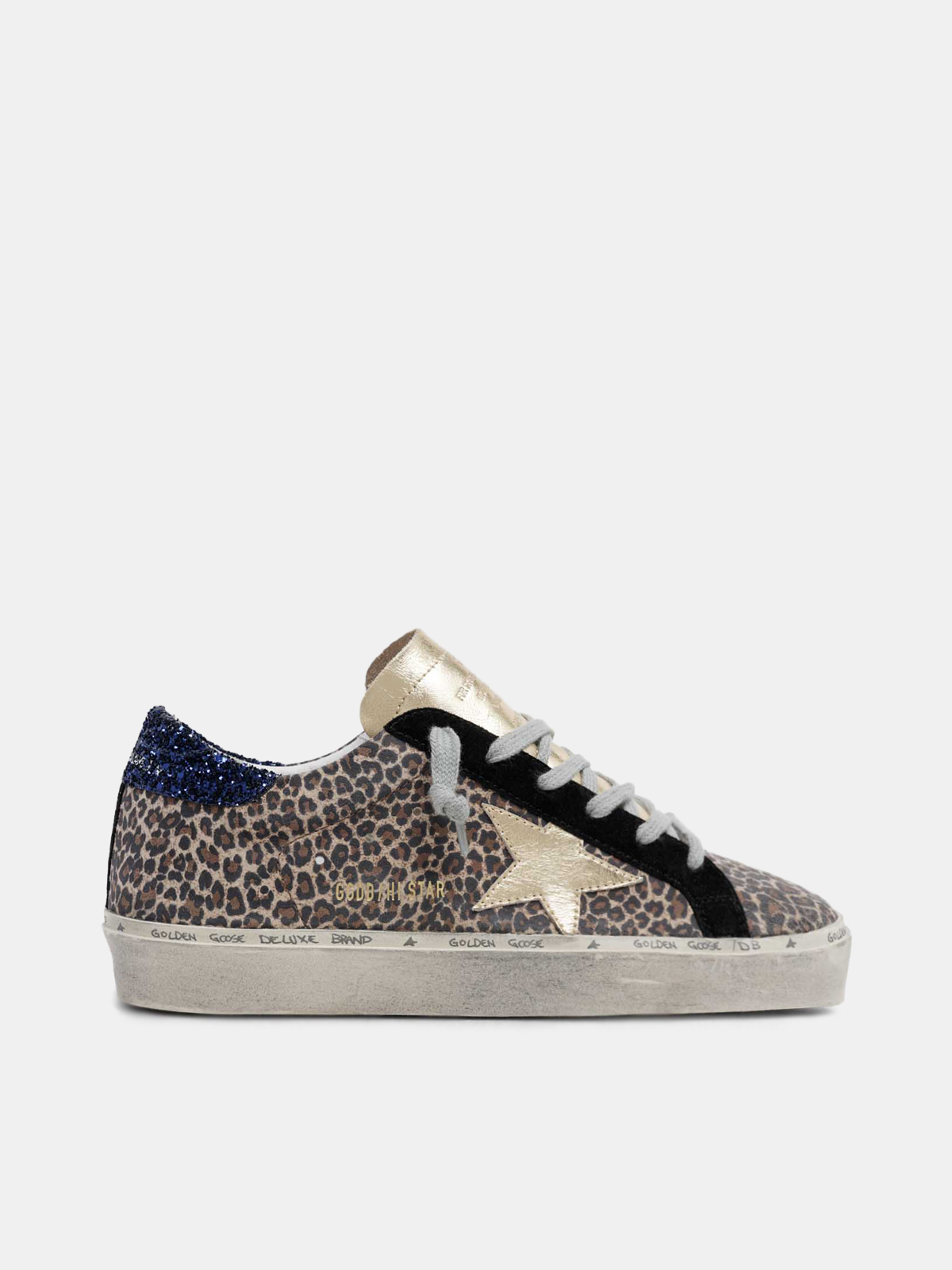 Hi Star sneakers in suede with leopard print and glittery heel tab | Golden  Goose