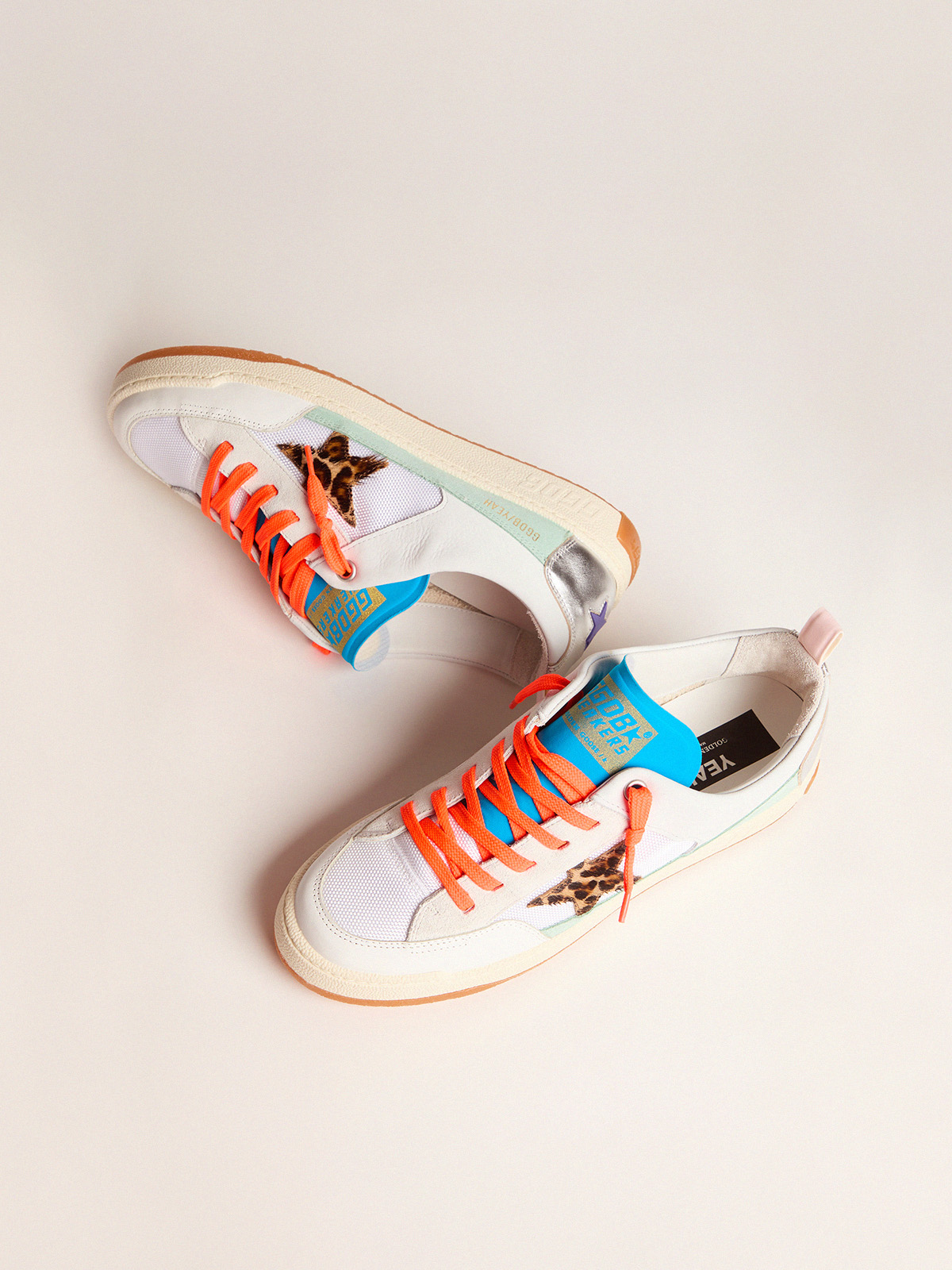 Men’s white and blue Yeah sneakers with leopard-print star | Golden Goose