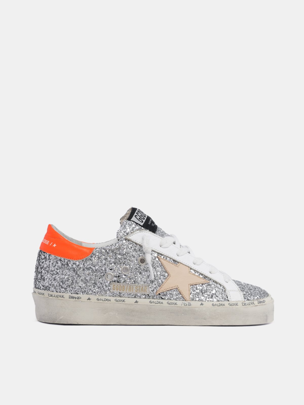 Hi Star sneakers with glitter and orange heel tab Golden Goose