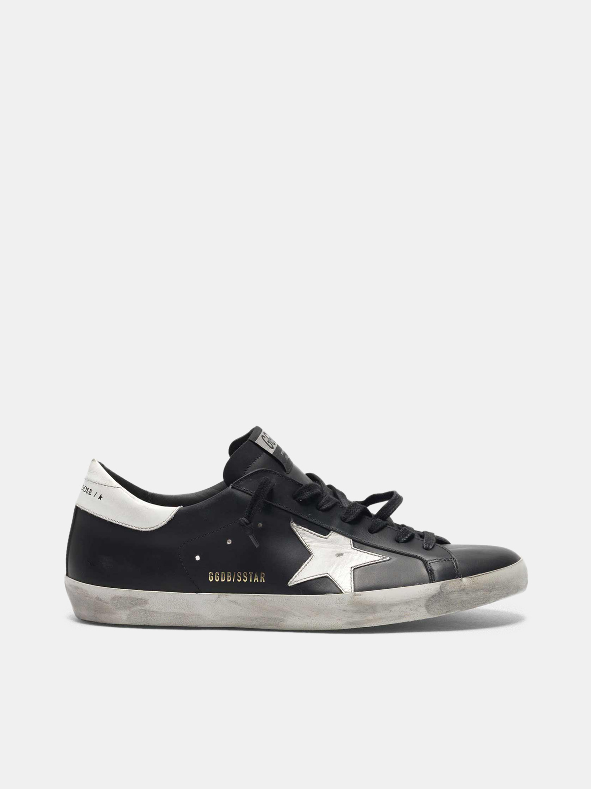 Black Super-Star sneakers in leather with white star | Golden Goose