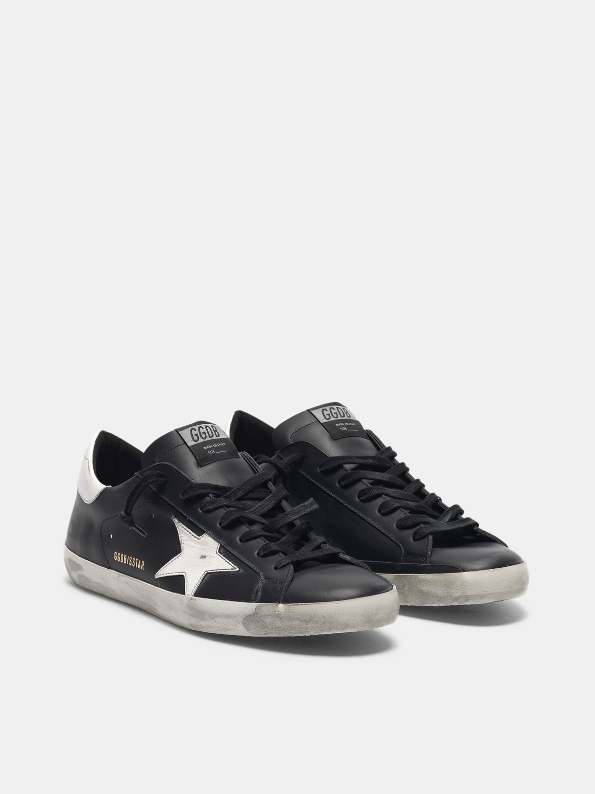 Black Super-Star sneakers in leather with white star | Golden Goose