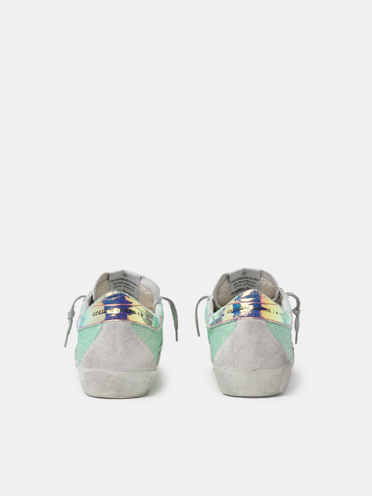 Super-Star sneakers with green glitter and chrome heel tab