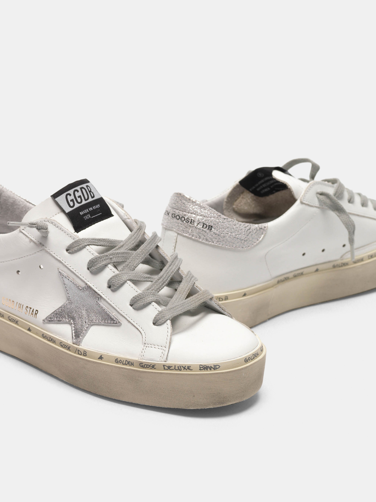 Hi Star sneakers with star and heel tab in metallic silver | Golden Goose