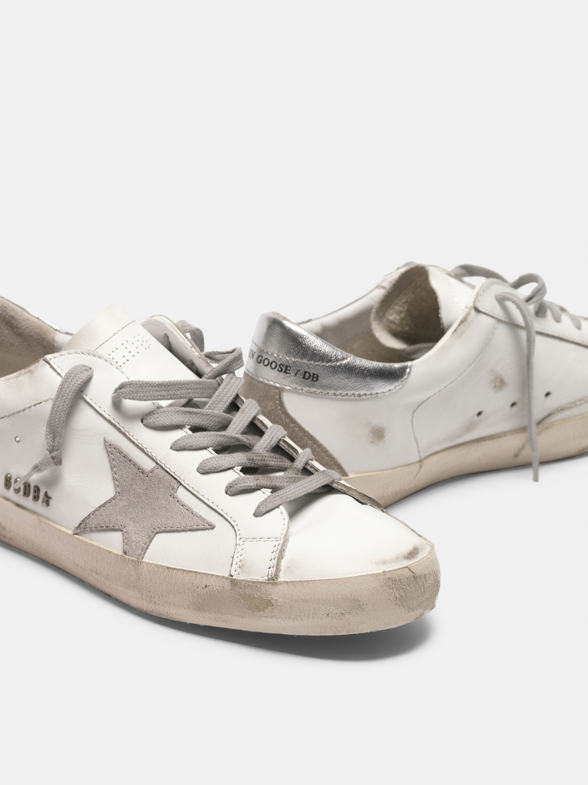 Super-Star sneakers with silver heel tab and metal stud lettering | Golden  Goose