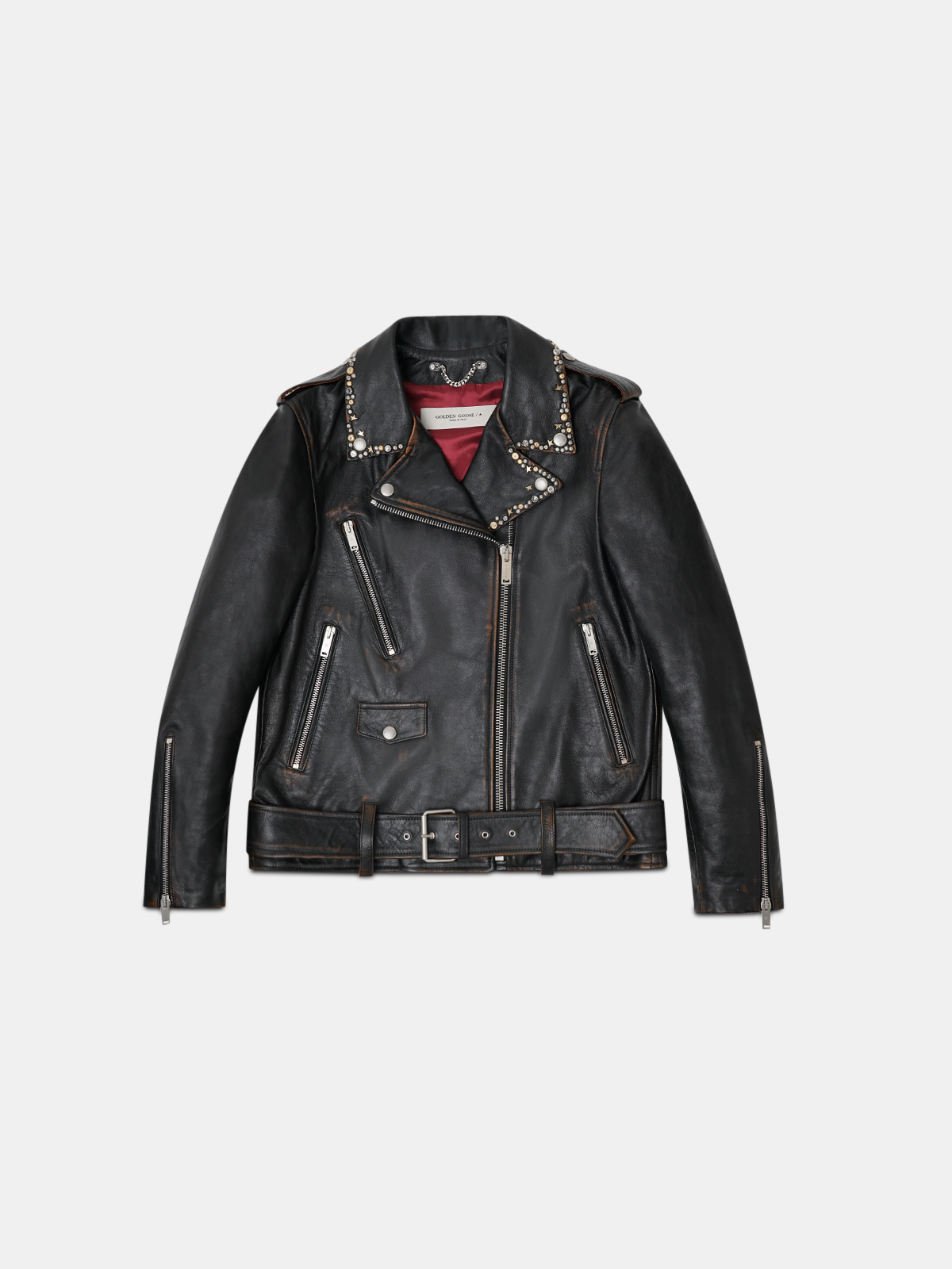 Reclaimed Vintage Leather Biker Jacket With Printed Sleeves at