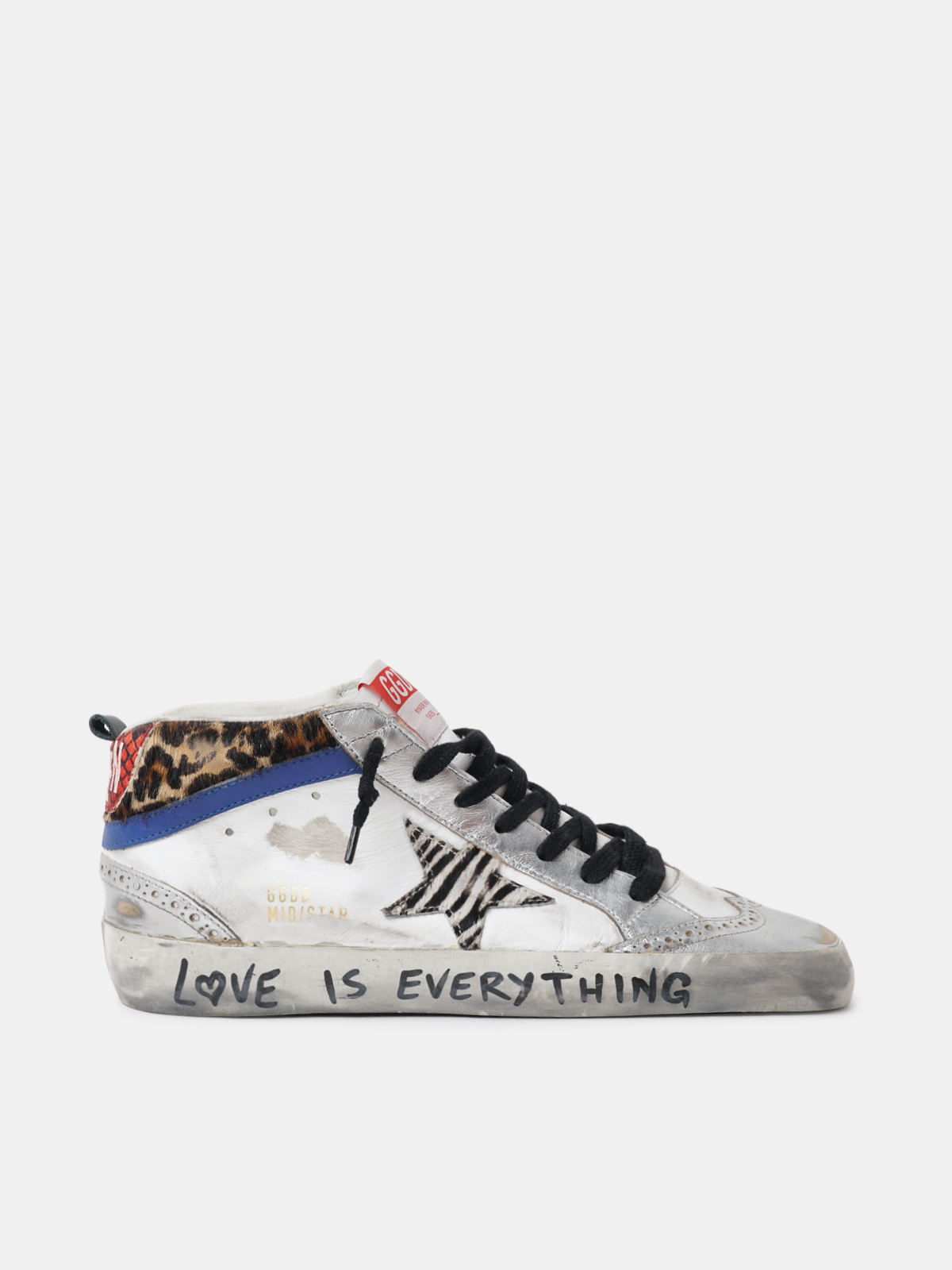 Mid Star sneakers with animal-print details and handwritten lettering |  Golden Goose