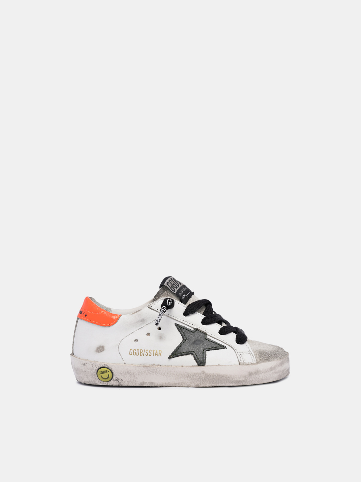 Super-Star sneakers with black leather star and orange heel tab | Golden  Goose