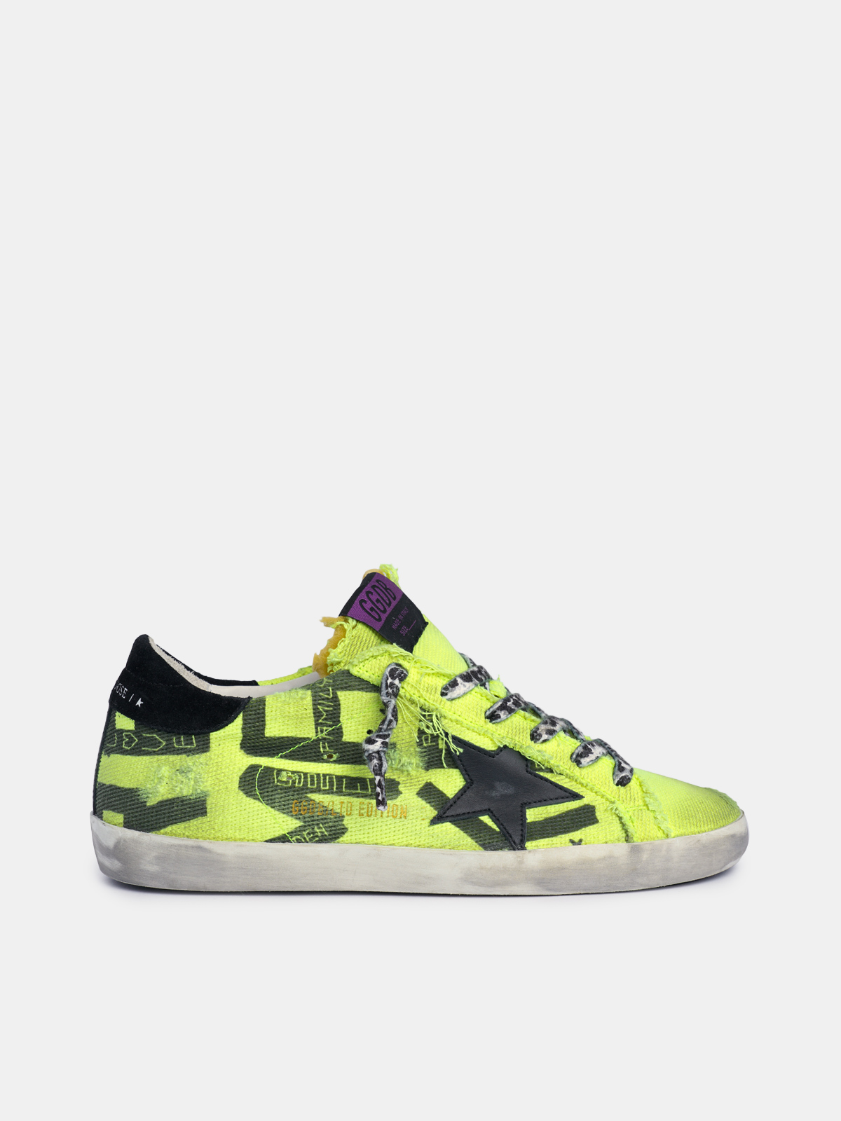 Super-Star sneakers in fluorescent yellow cotton with contrasting black  decorations | Golden Goose