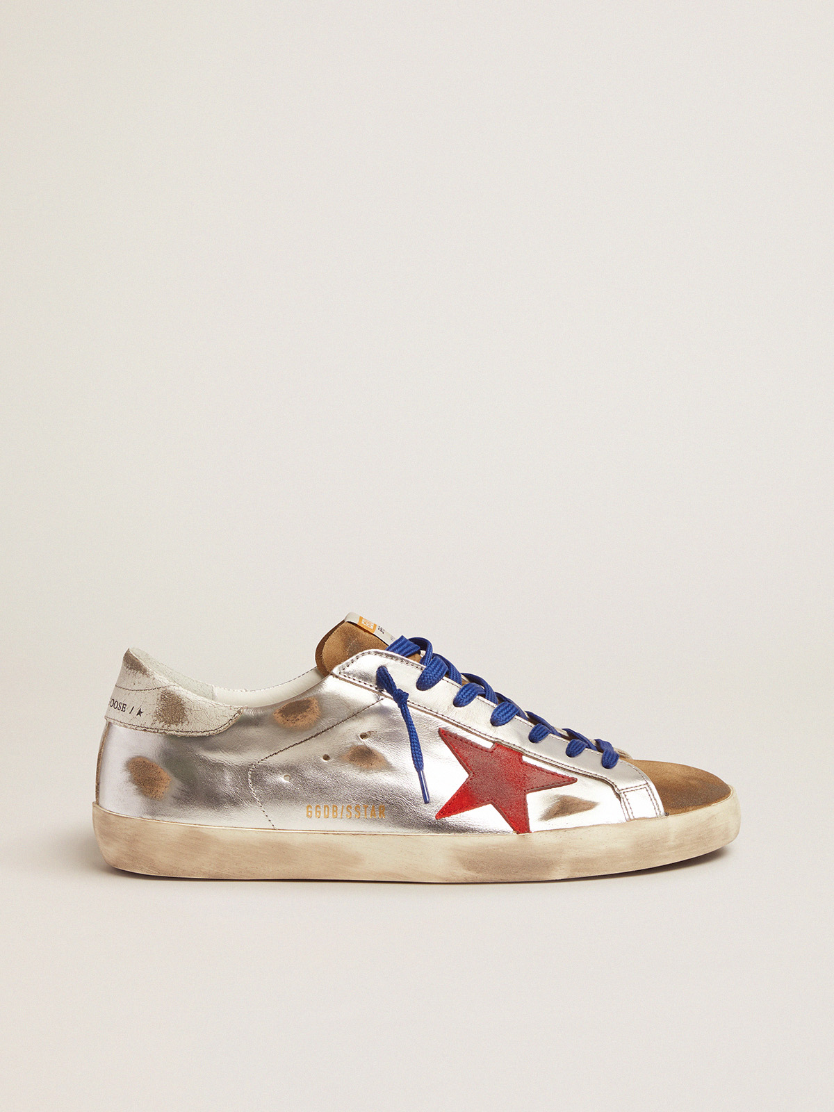 Super-Star sneakers in laminated leather and suede with red star | Golden  Goose