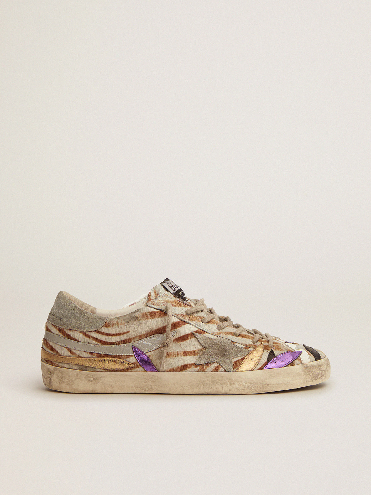 Super-Star sneakers in zebra-print pony skin with colored petals | Golden  Goose