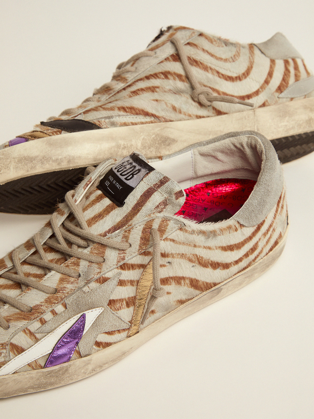 Super-Star sneakers in zebra-print pony skin with colored petals | Golden  Goose