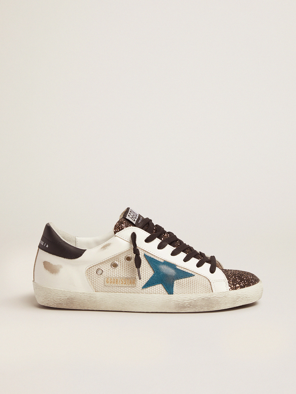 Super-Star sneakers with glitter insert and blue storm suede star | Golden  Goose