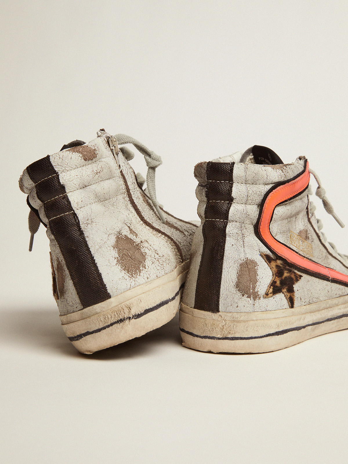 Slide sneakers in crackled suede with leopard-print pony skin star | Golden  Goose