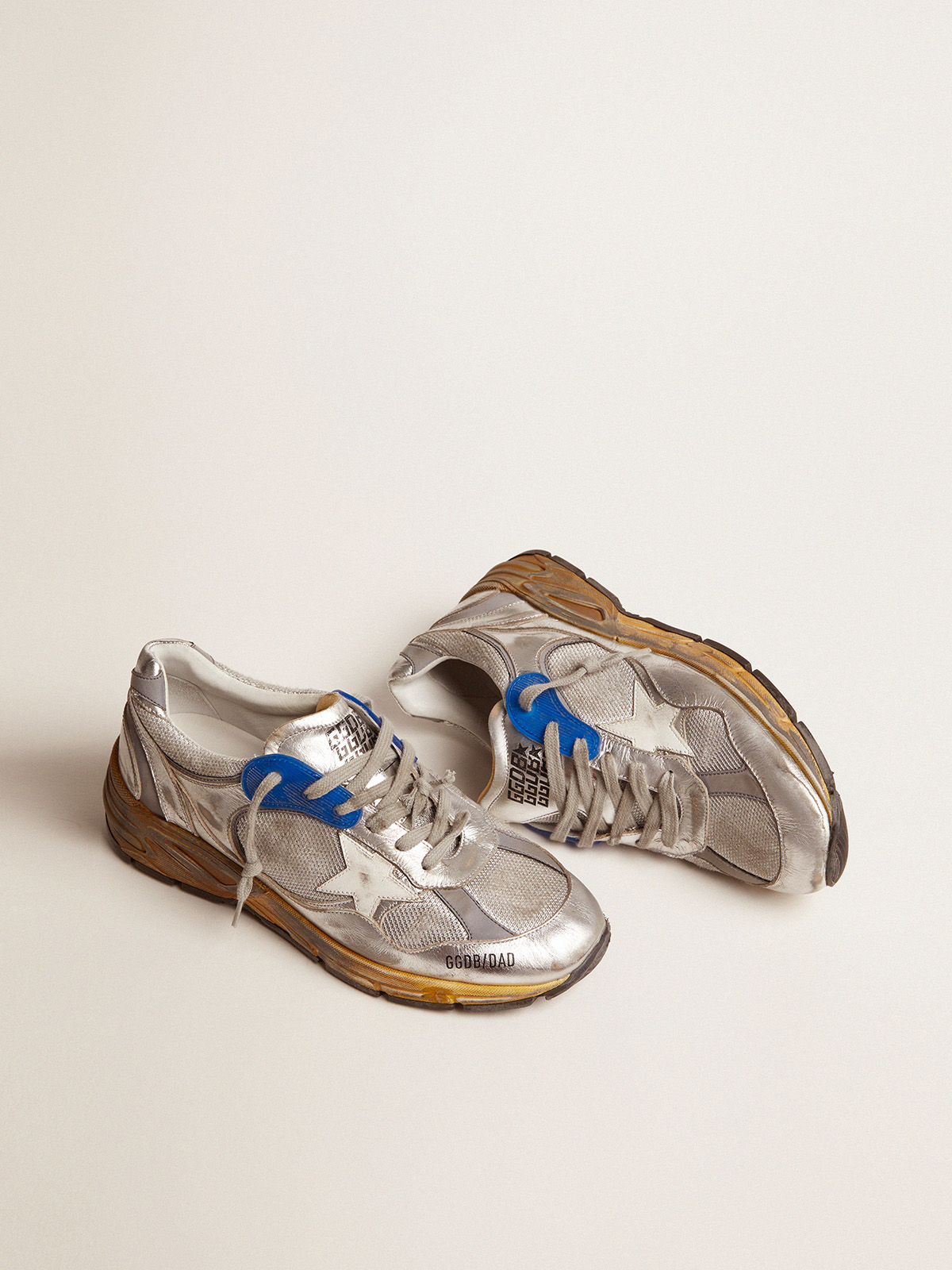 Silver Dad-Star sneakers with distressed finish | Golden Goose
