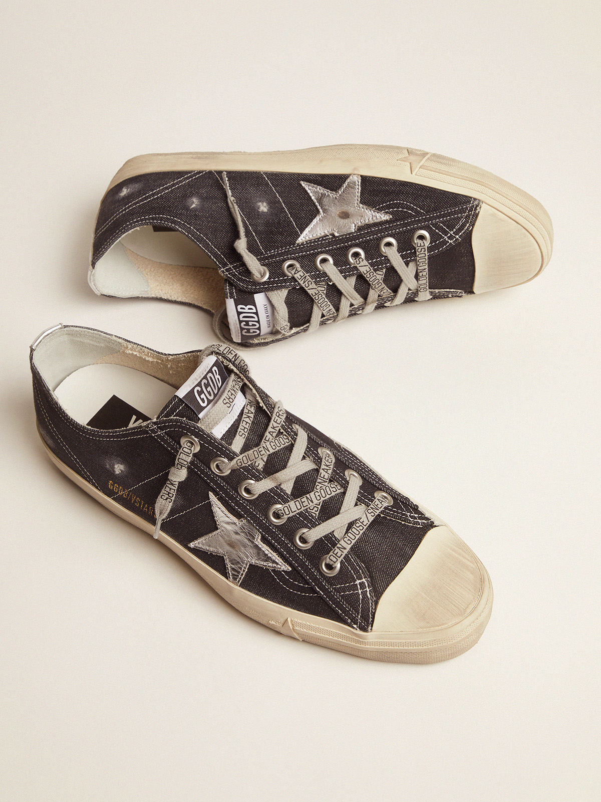 V-Star LTD sneakers in denim with silver star and vertical strip | Golden  Goose