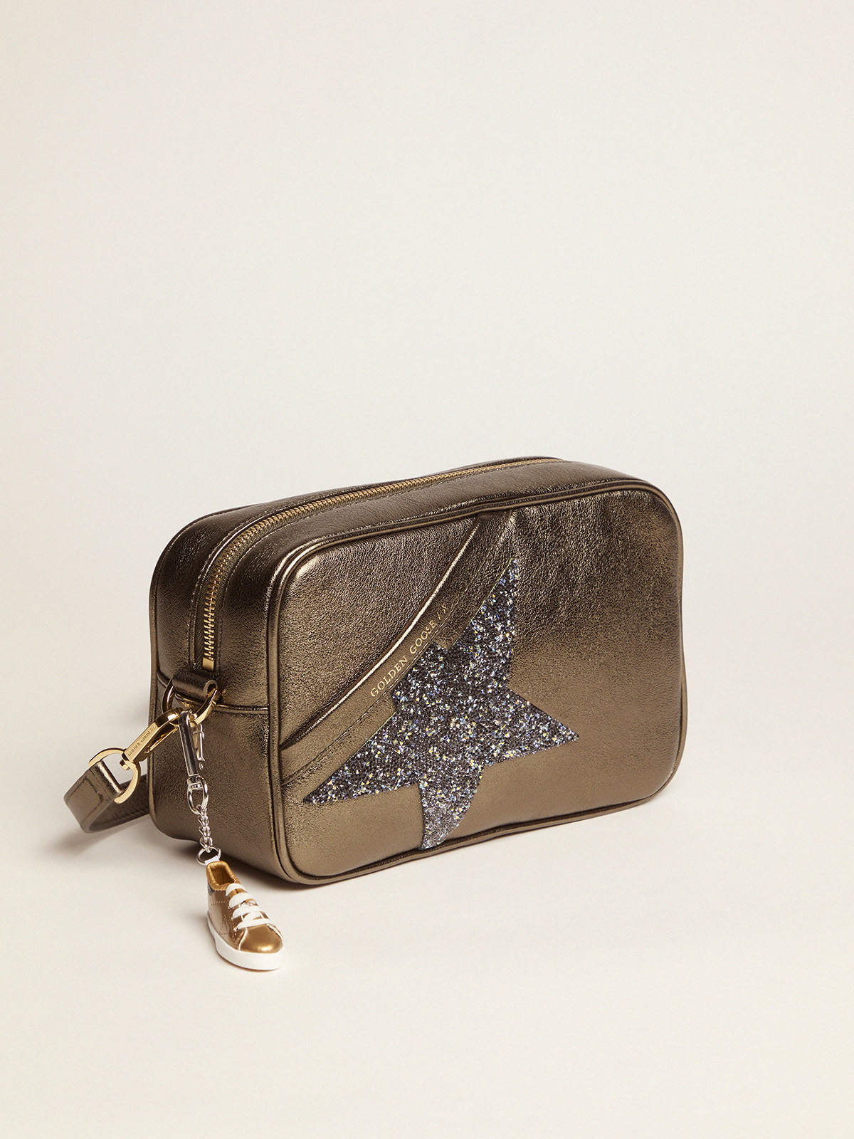 Silver Star Bag made of laminated leather with Swarovski star