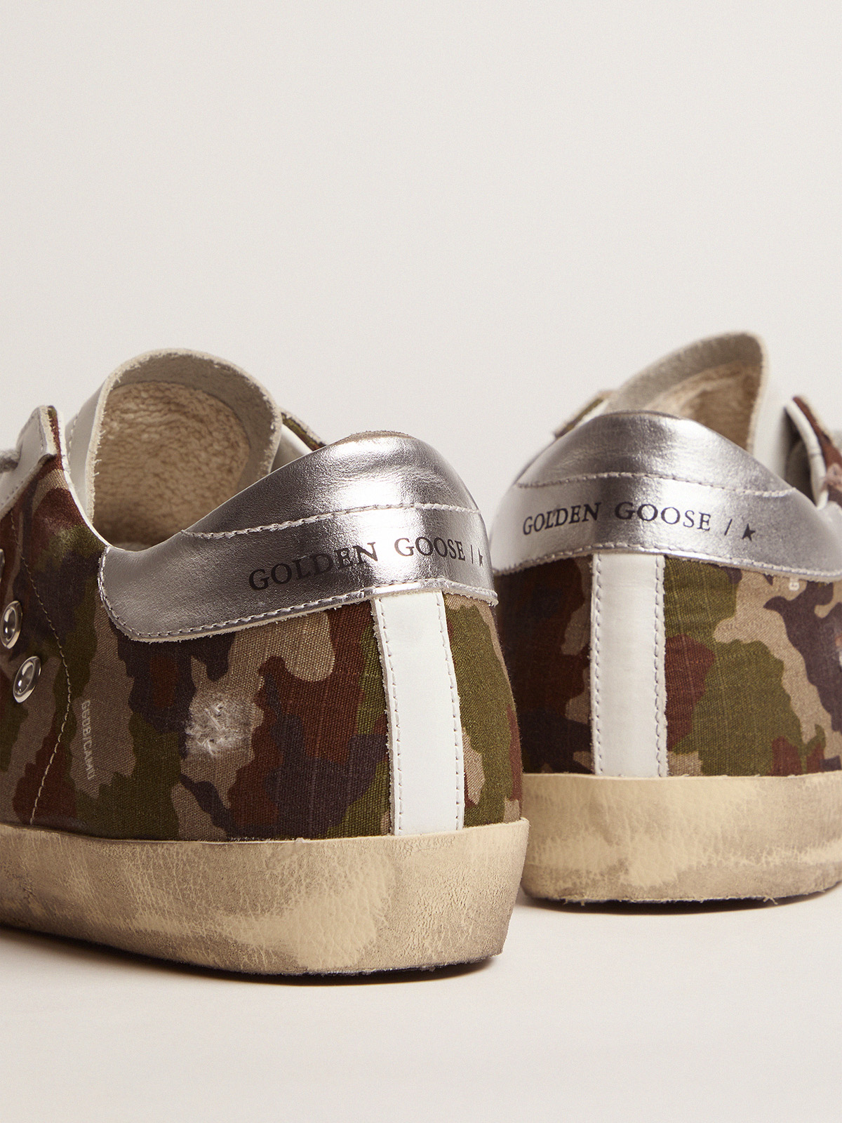Super-Star sneakers with camouflage pattern and fuchsia star | Golden Goose