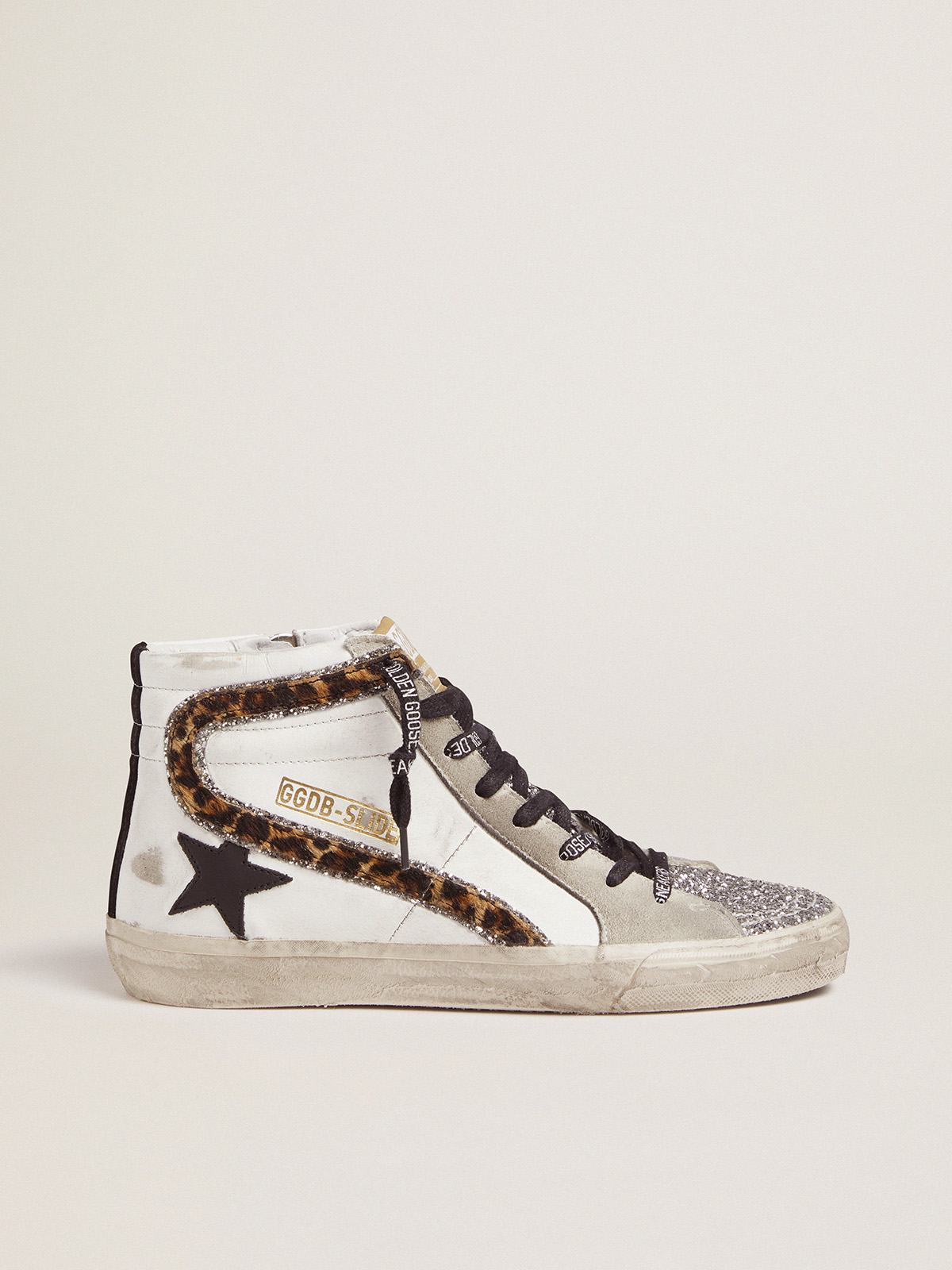 Slide sneakers with glitter and leopard-print flash | Golden Goose