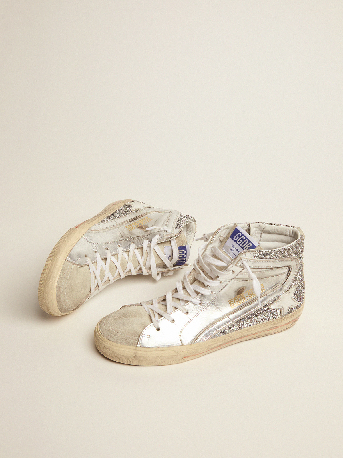 Golden goose shop slide argento