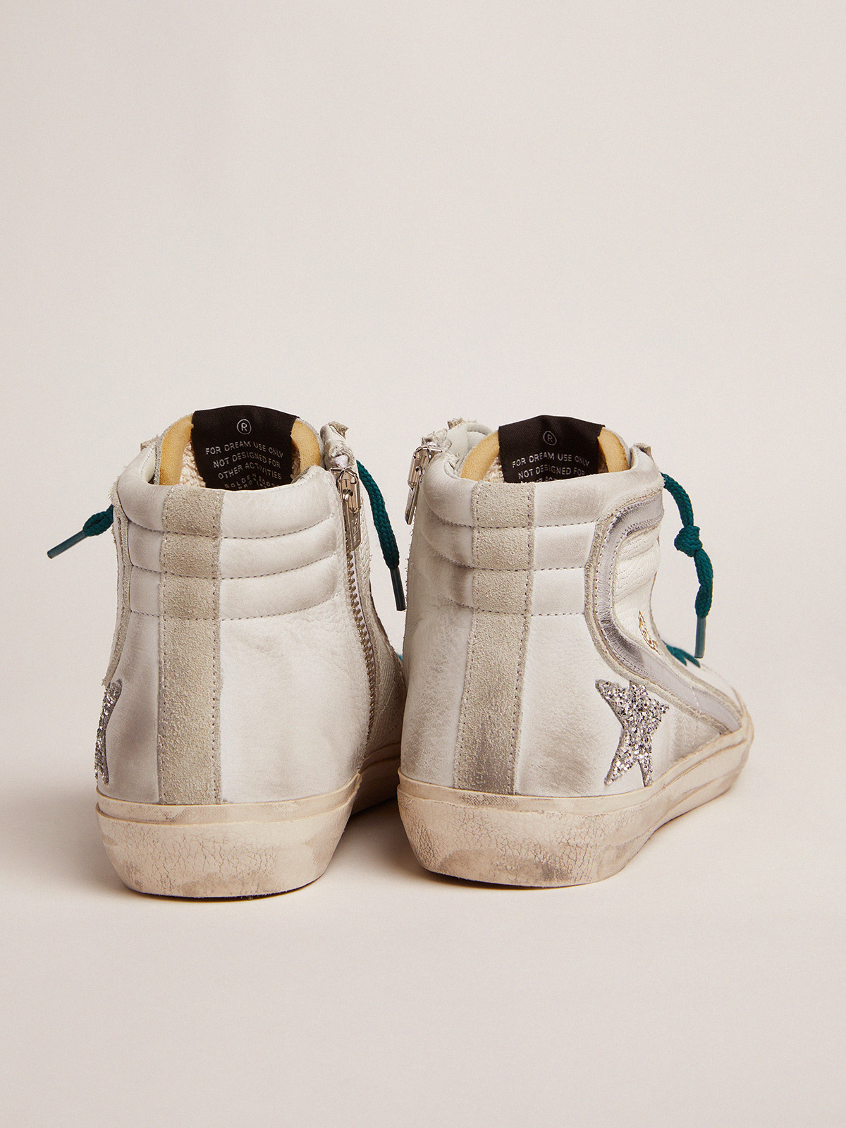 Slide sneakers with snake-print leather upper and glitter star | Golden  Goose