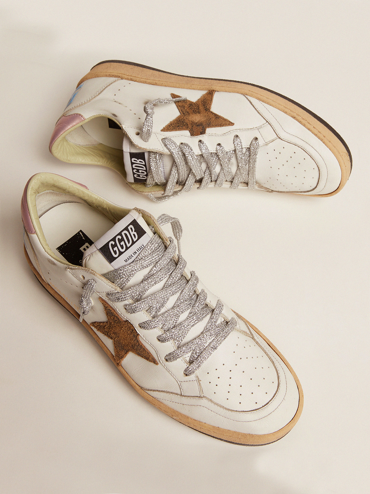 Ball Star sneakers with leopard-print star and pink laminated leather heel  tab | Golden Goose
