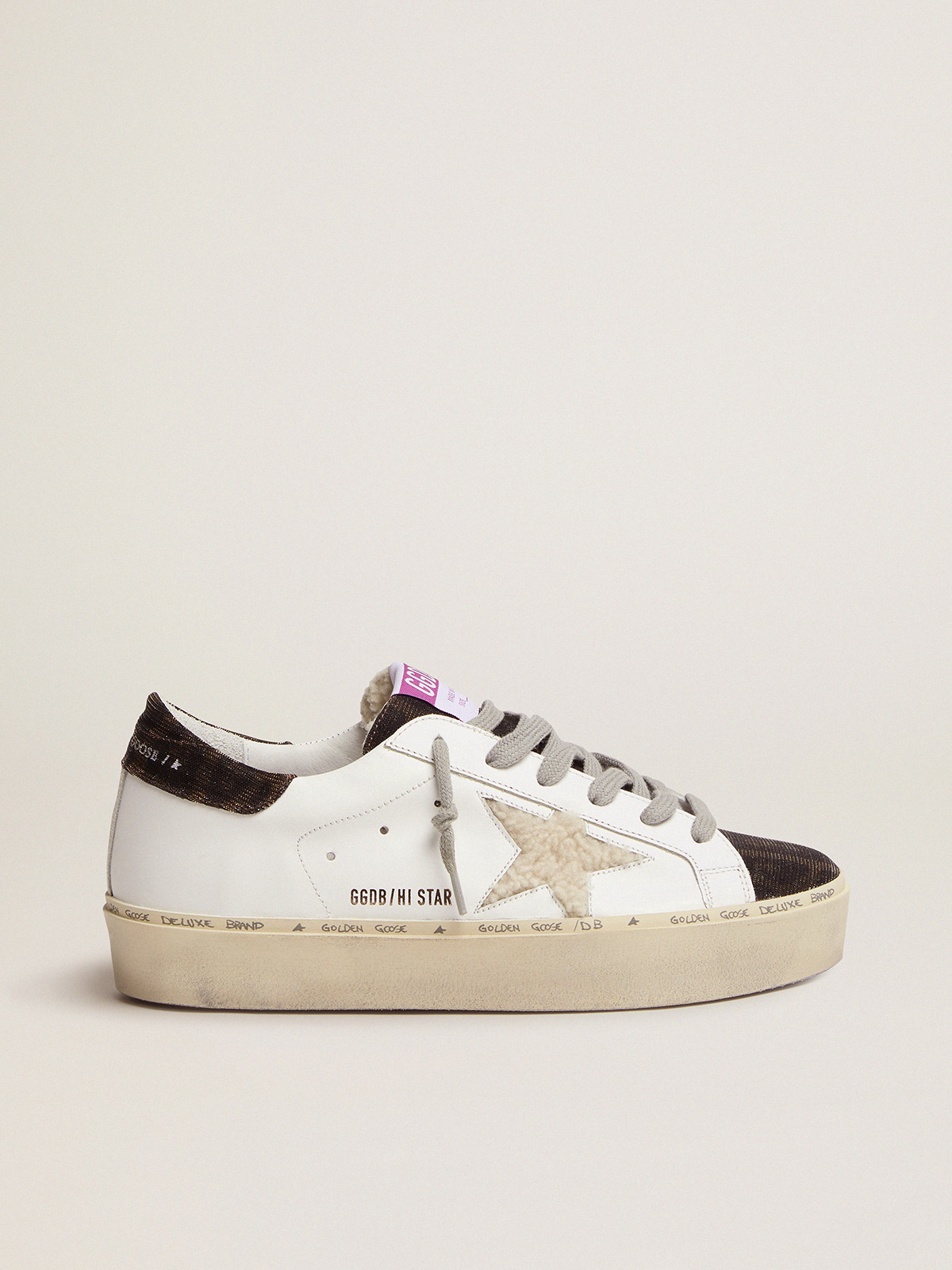 Hi Star sneakers with shearling star and leopard-print tongue | Golden Goose