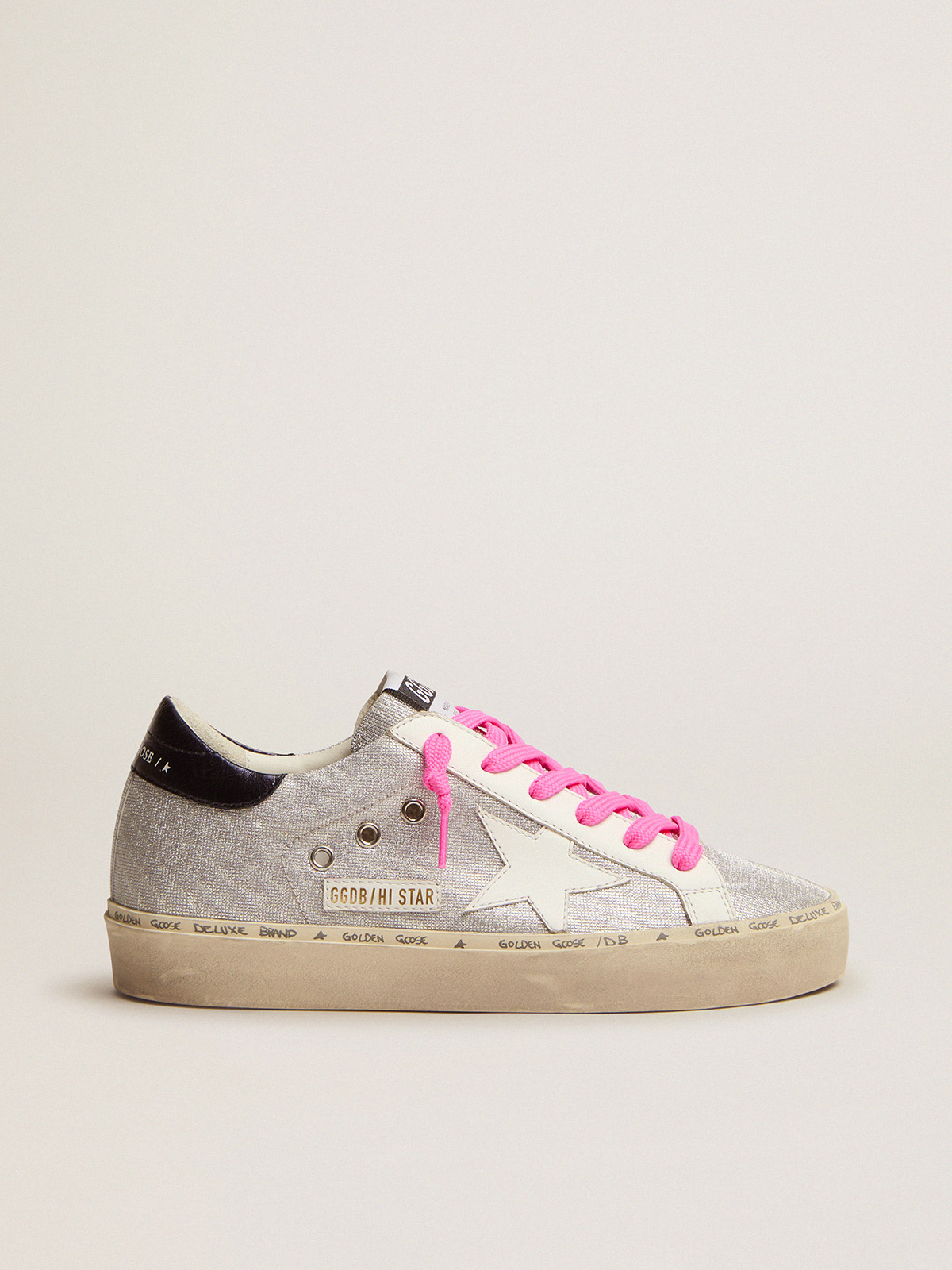 Hi Star sneakers in glitter with checkered pattern and white star | Golden  Goose