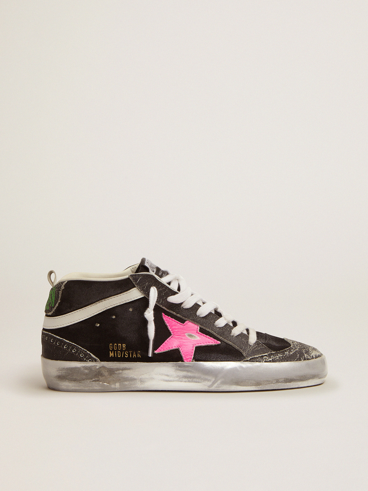 Mid Star sneakers in black suede with crackle leather details | Golden Goose