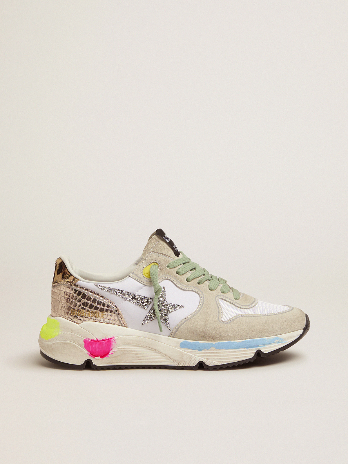 Running Sole sneakers in suede with glitter and leopard print | Golden Goose