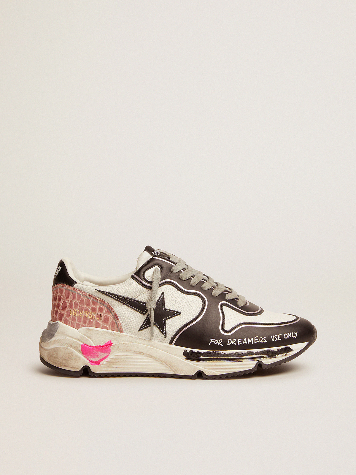Running Sole sneakers in white snake-print leather with contrasting black  details | Golden Goose