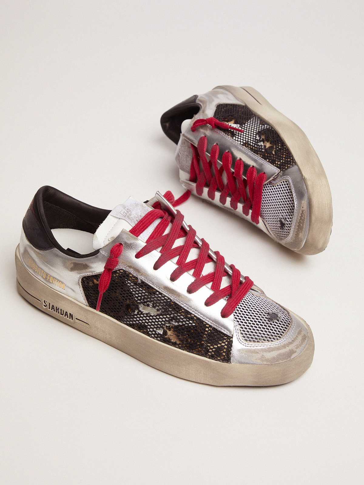 Women\'s Limited Edition LAB silver and animal-print Stardan sneakers |  Golden Goose