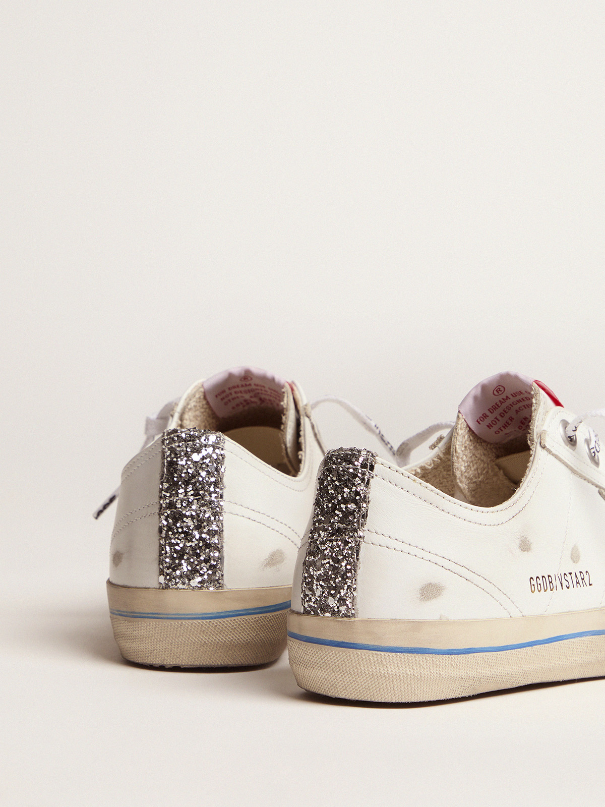 White leather V-Star sneakers with glittery vertical strip | Golden Goose