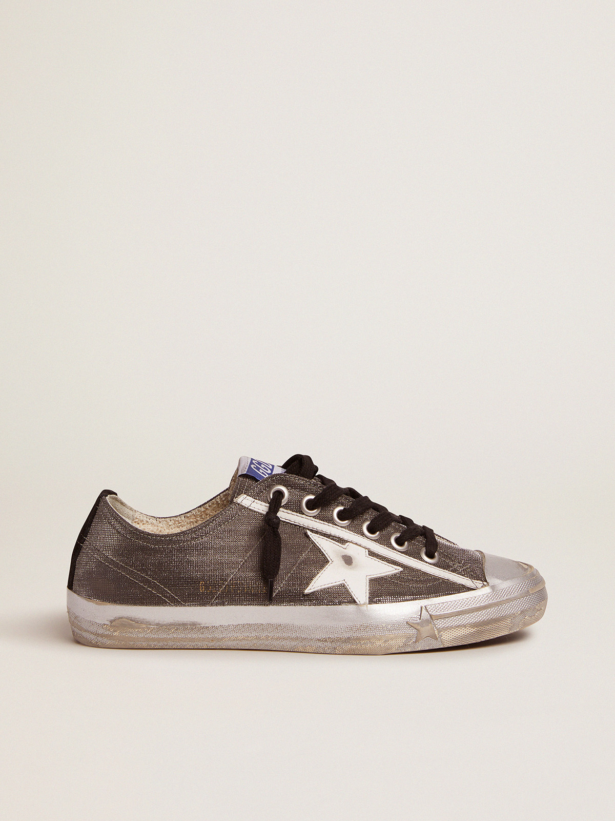 Dark Gray V Star Ltd Sneakers With Checkered Pattern And White Star Golden Goose