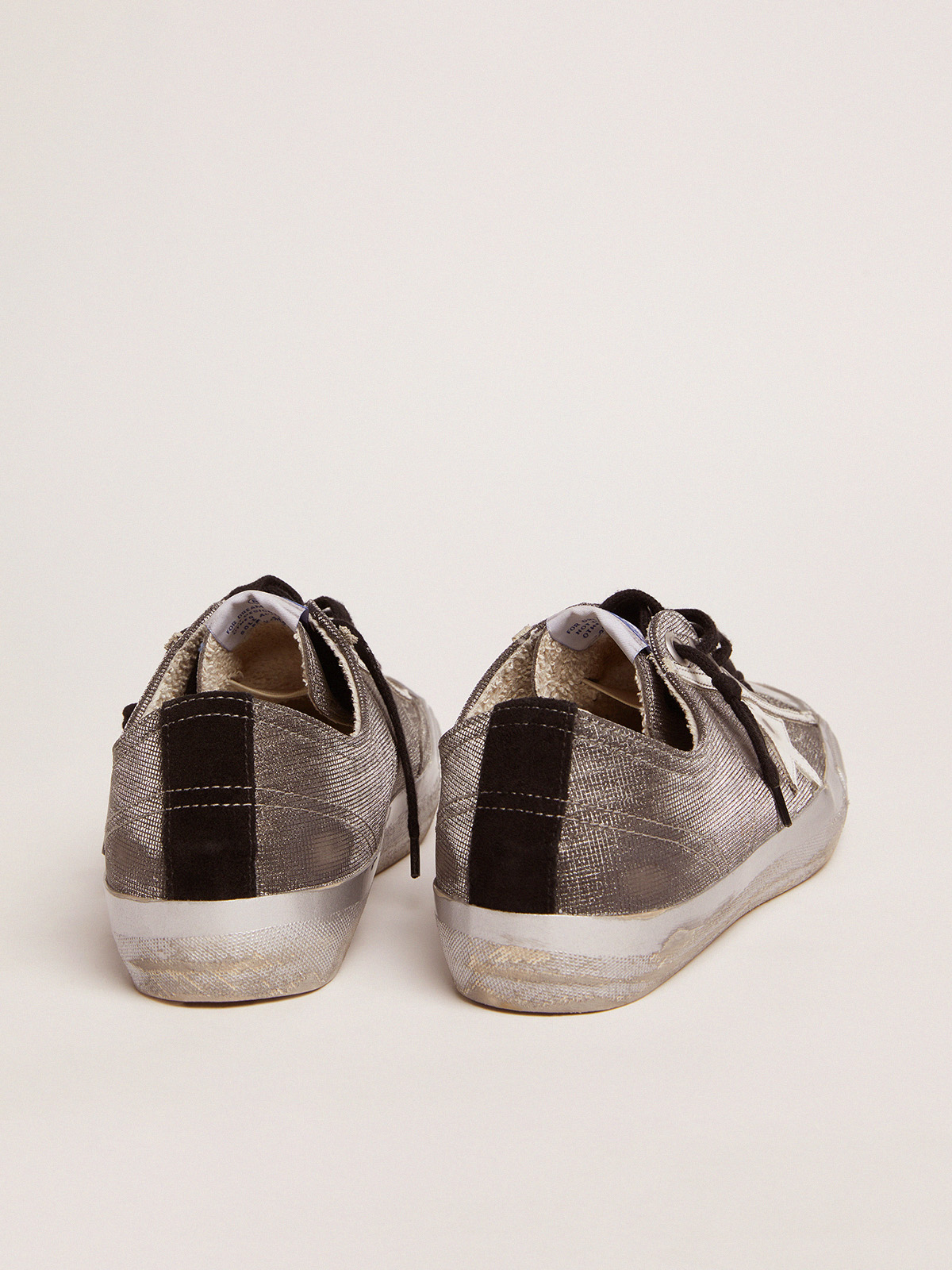 Dark gray V-Star LTD sneakers with checkered pattern and white star |  Golden Goose