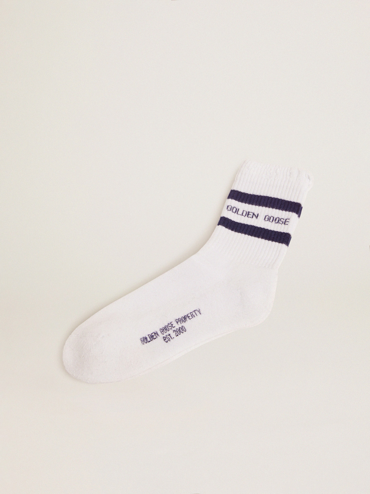 Cotton socks with distressed finishes, blue stripes and logo 