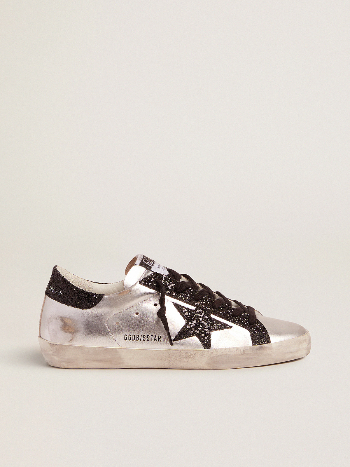 Golden Goose - Women's Super-Star with Silver Sparkle Foxing and Metal Stud Lettering, Woman, Size: 38