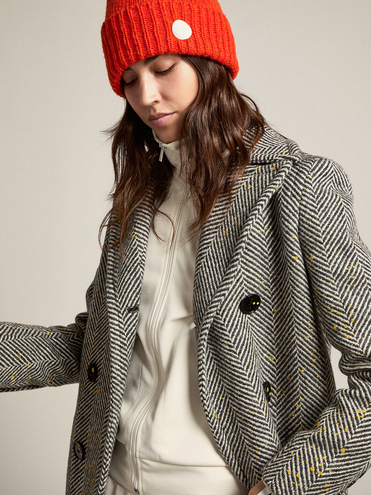 Women's long grey wool coat | Golden Goose